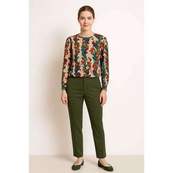 NICOLA Floral Print Blouse Pullover Long Sleeves Silky Beige Green Red, Size 10 - Picture 1 of 11